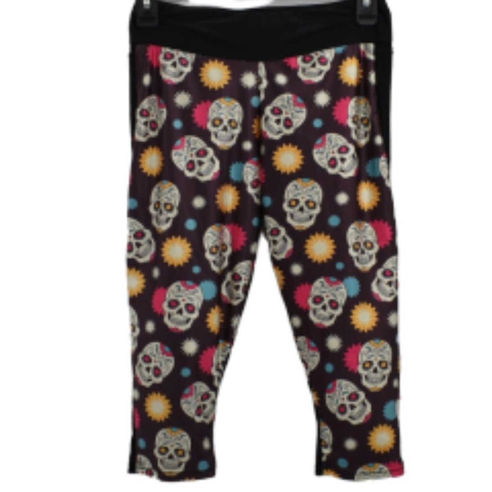 Lotus Leggings Athletic Capri Sugar Skull Size M